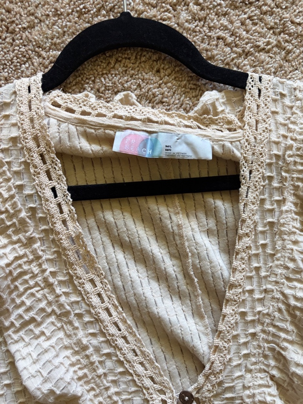 Free People Cream Ruffle-Trim Button Tunic Mini Dress BOHO Sz M - Picture 2 of 6